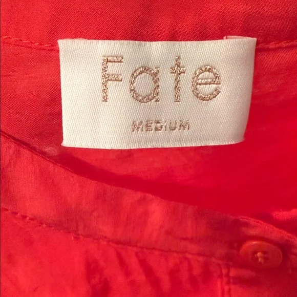 Fate Far From Over Puff Sleeve Red Button-Up Blouse-Size Medium - Picture 7 of 8